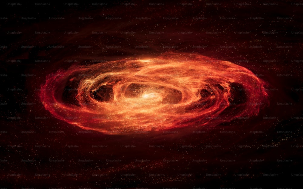 a black hole with a red center surrounded by stars