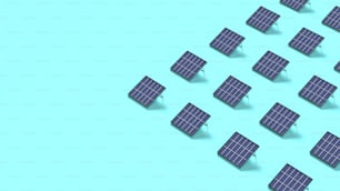 Un grupo de pequeños paneles solares sobre un fondo azul