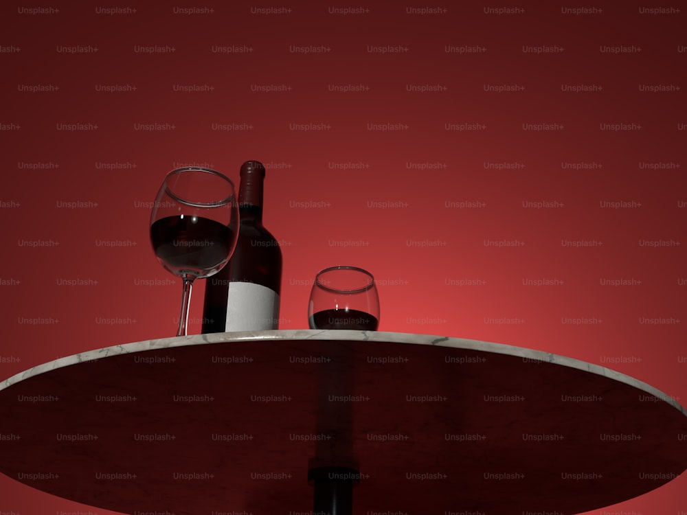 una botella de vino y una copa de vino sobre una mesa