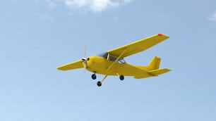青い空を飛ぶ小さな黄色い飛行機