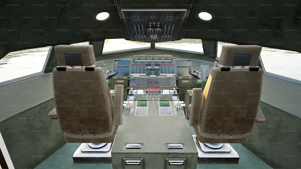 una vista di una sala di controllo dalla cabina di pilotaggio di un aereo