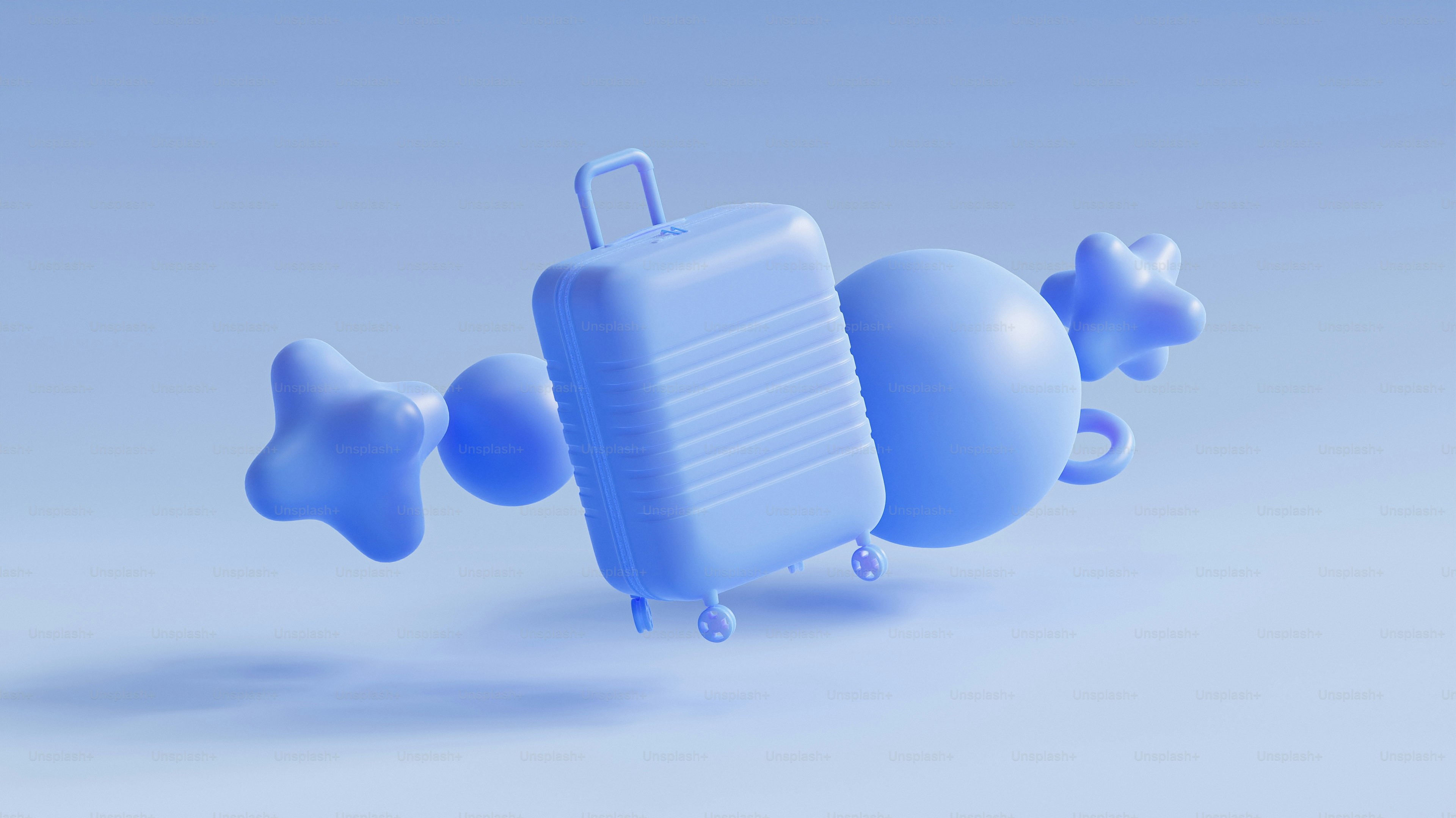 a blue piece of luggage sitting on top of a white floor