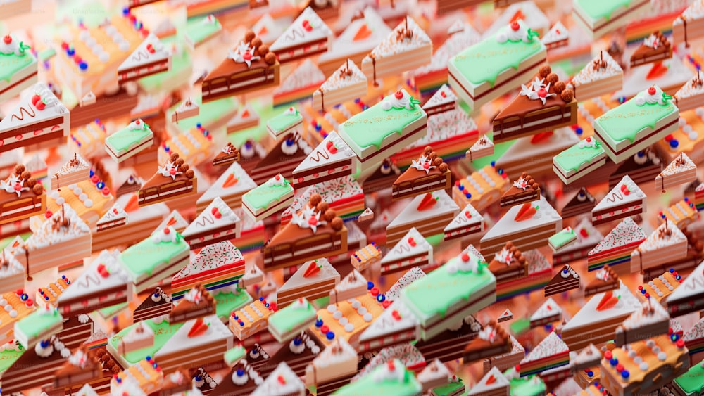 a close up of many small cakes on a table