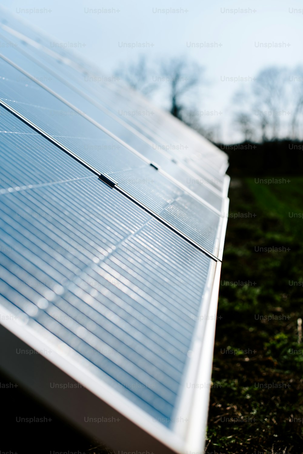 a close up of a solar panel in a field
