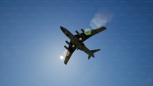 Un grande jet che vola attraverso un cielo blu