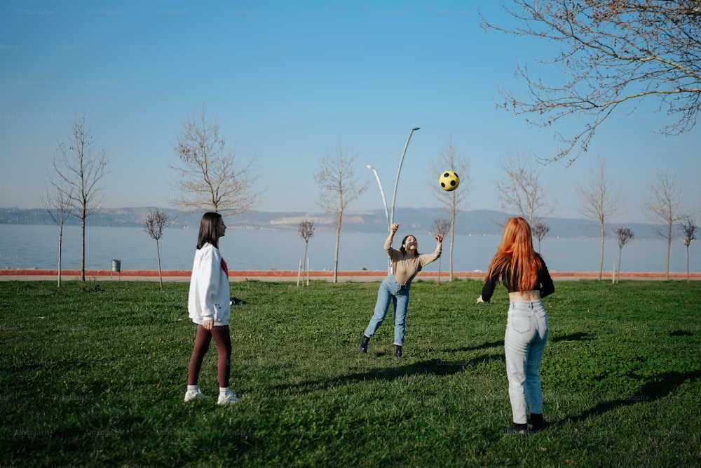 a group of people playing a game of soccer