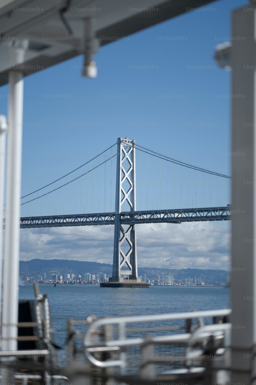 a view of the bay bridge from a restaurant