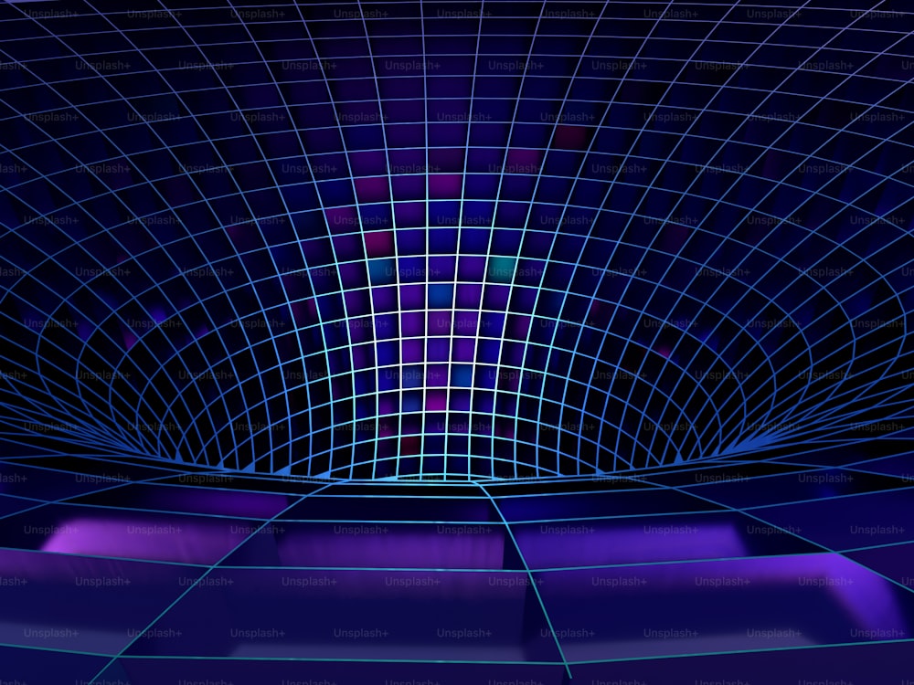 ein abstraktes Bild eines blau-lila gekachelten Raumes