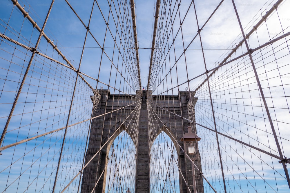 a view of the brooklyn bridge from the ground