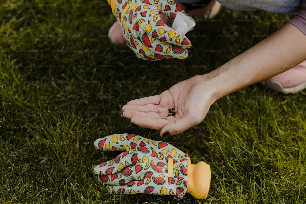 a pair of hands holding a pair of gardening gloves