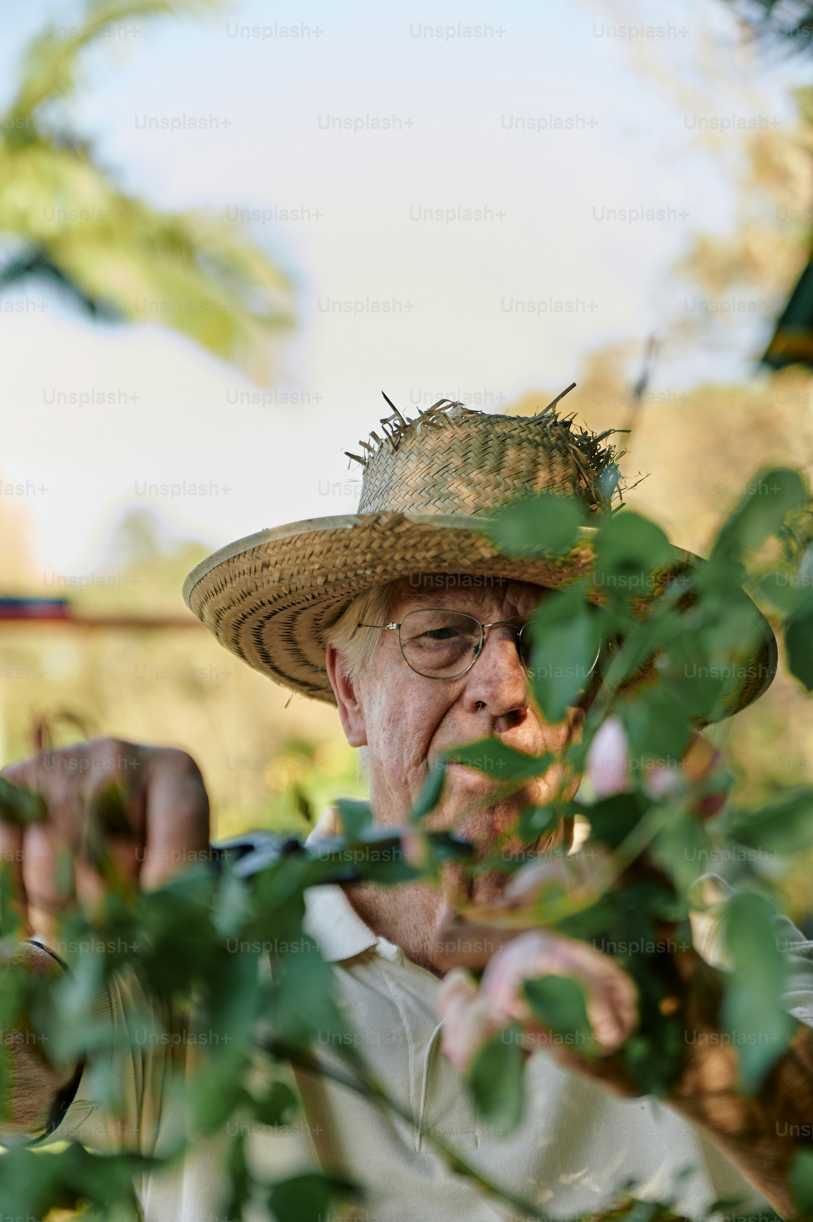 a man wearing a straw hat and holding a stick