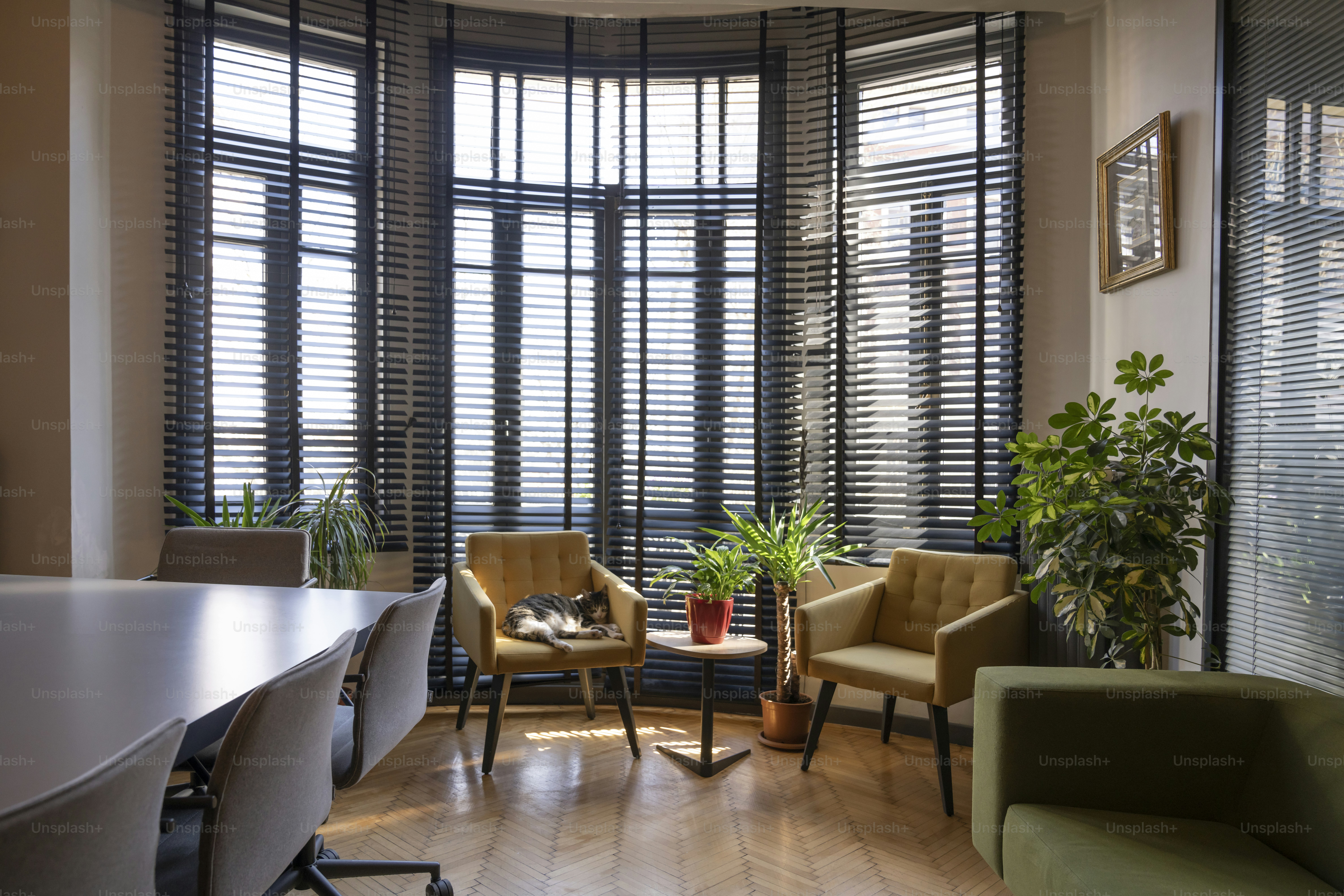 a living room filled with furniture and a large window