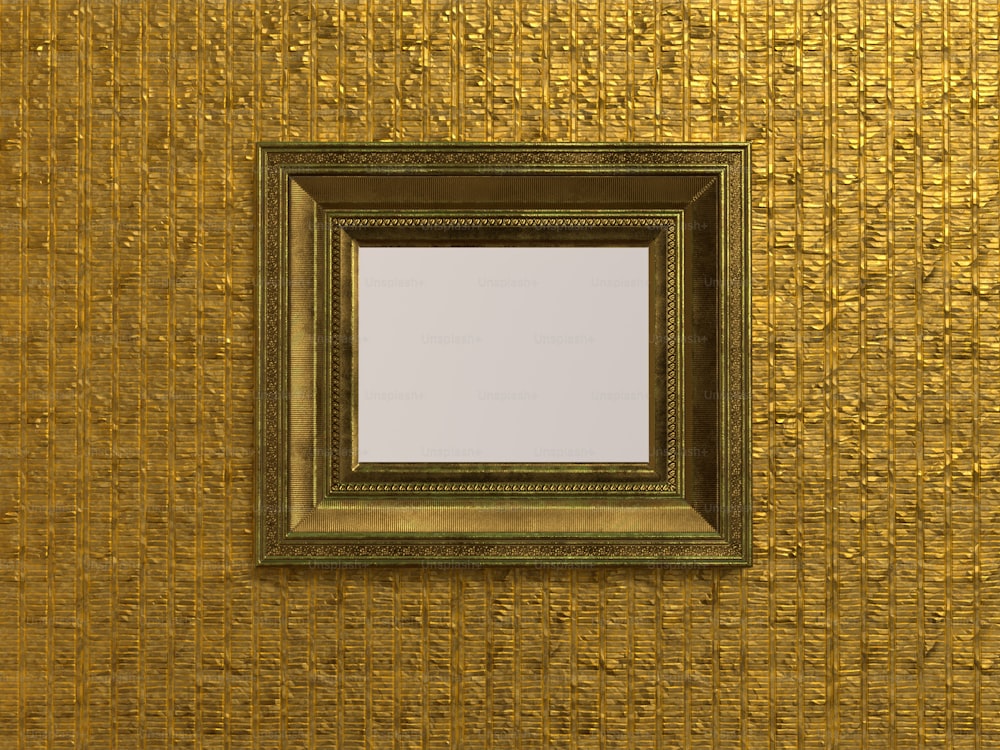 a gold wall with a mirror on it