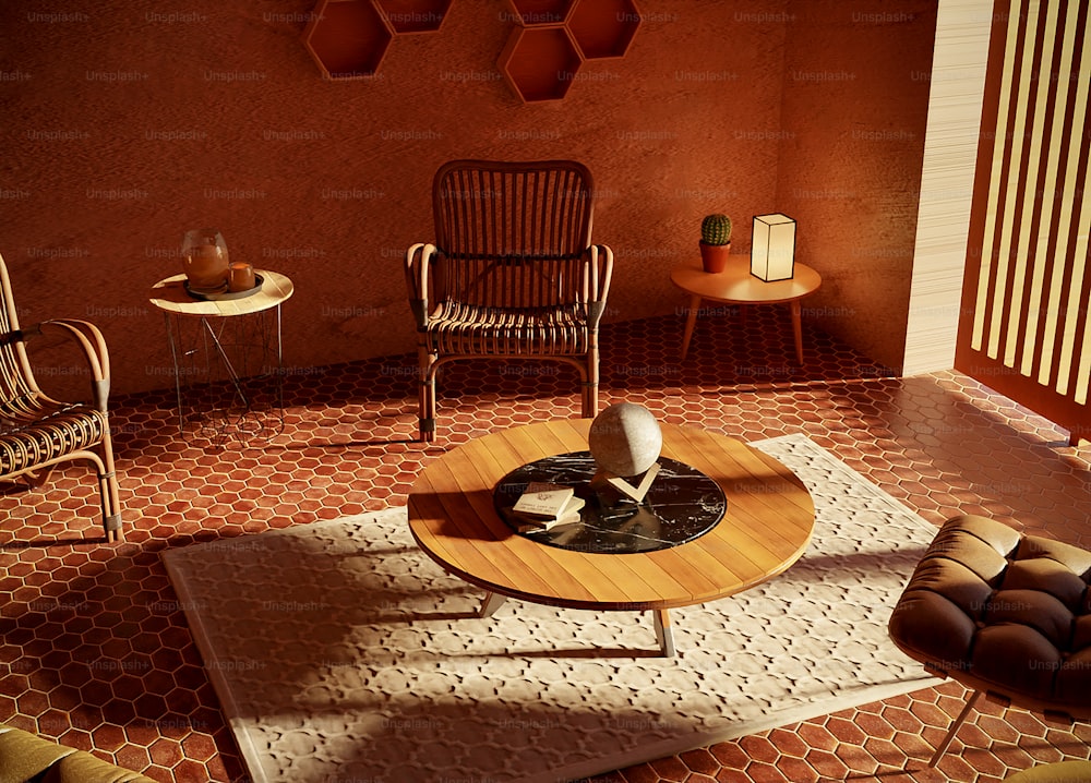 a living room filled with furniture and a rug