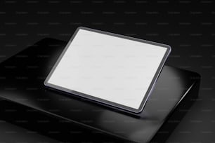 a black square plate with a white square on top of it