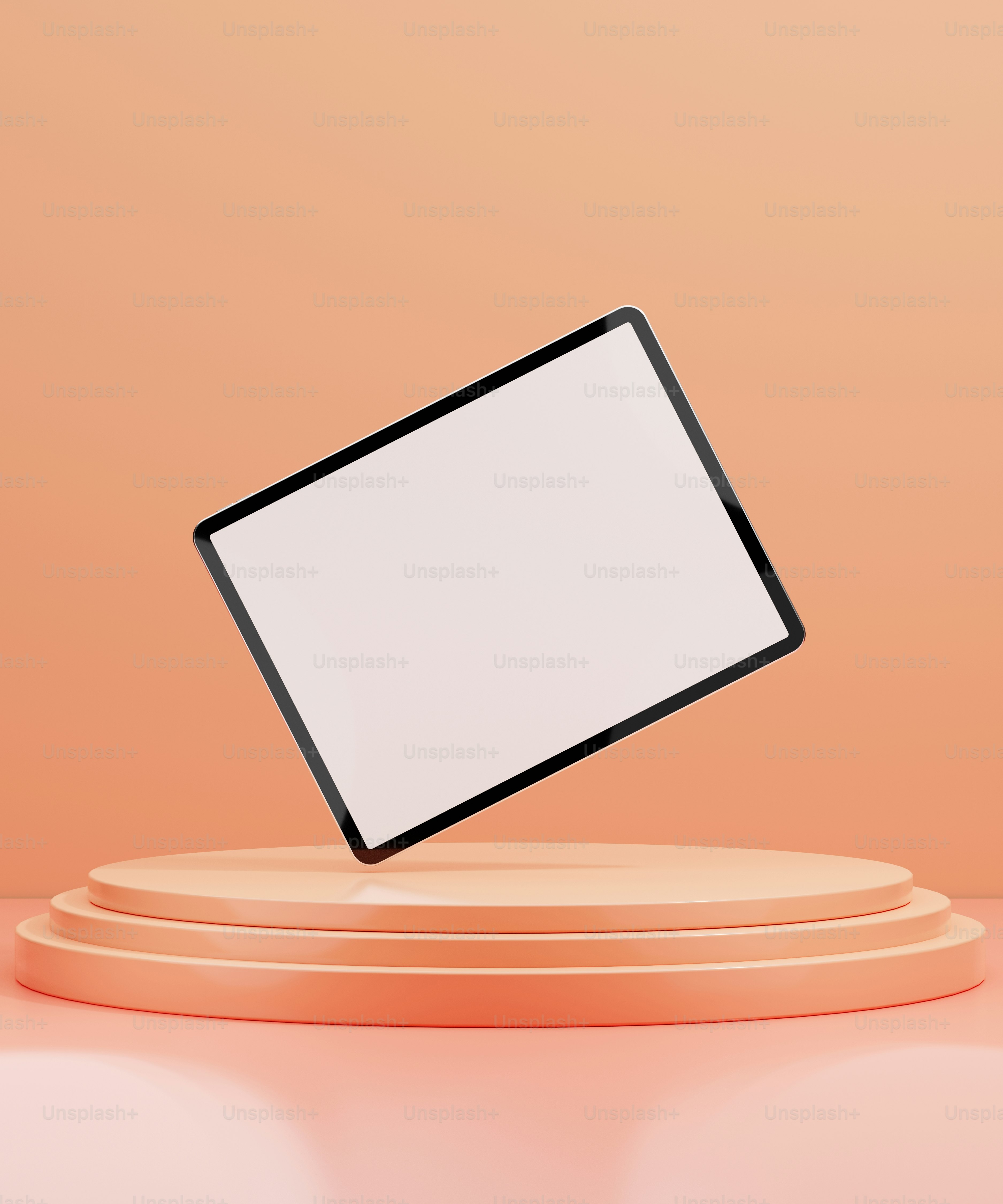 Una tableta está volando por el aire en un soporte