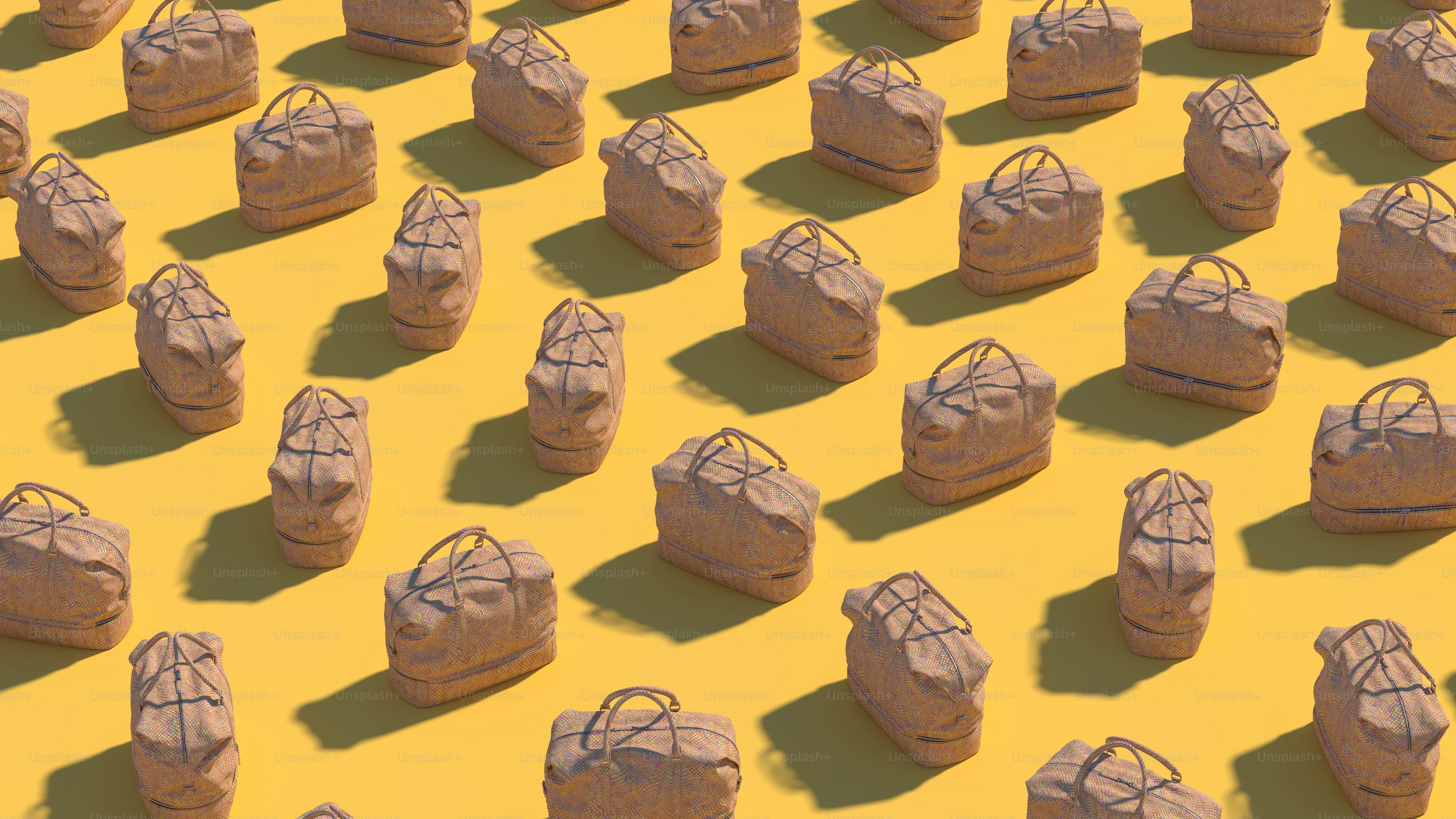 a group of stone sculptures with a yellow background
