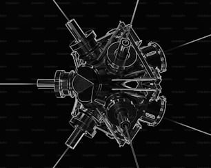 a black and white photo of a space station