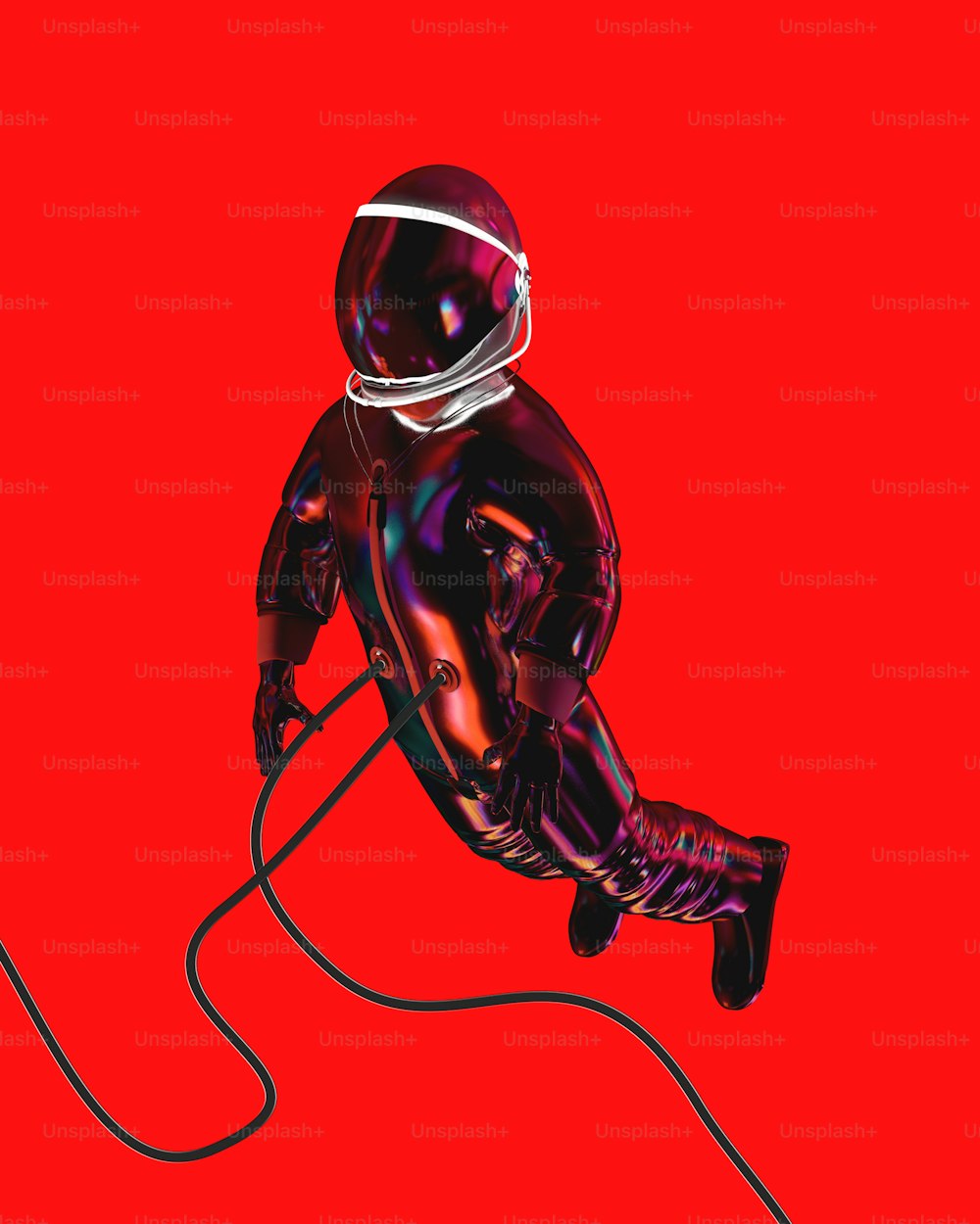 a man in a space suit sitting on a red background