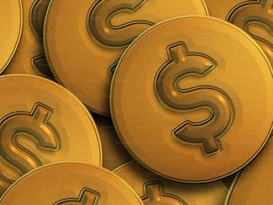 Una pila de monedas de oro con un símbolo de dólar en ellas