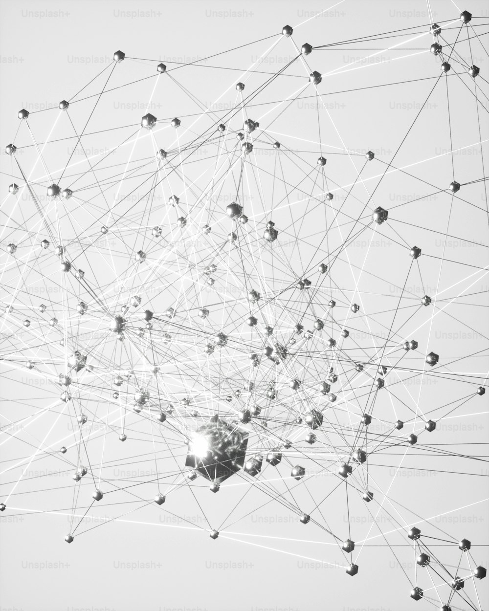 uma foto em preto e branco de uma rede de pontos
