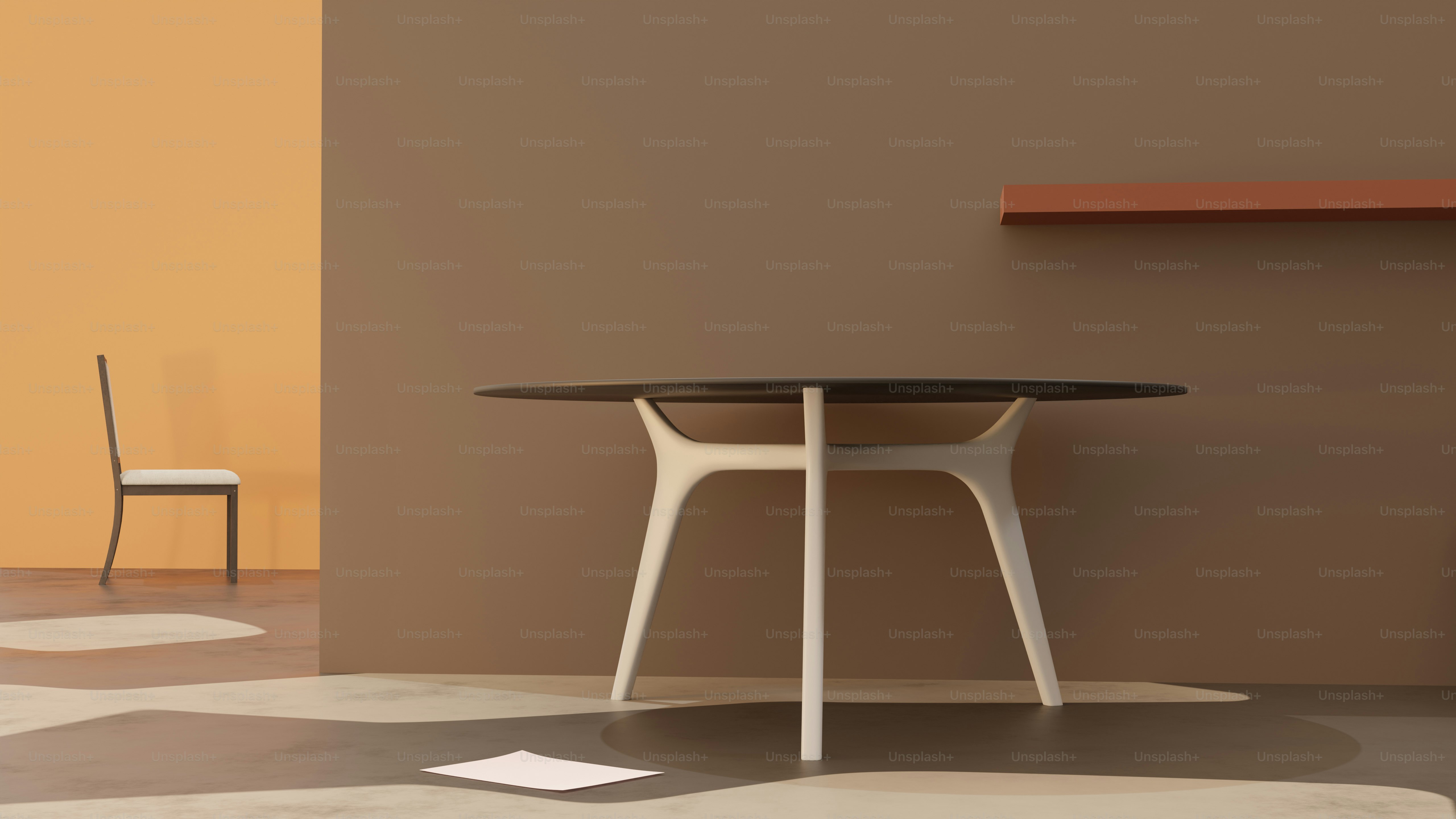 a table and a chair in a room