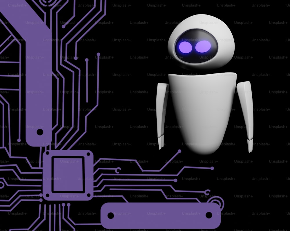 Un robot se tient devant une carte de circuit imprimé
