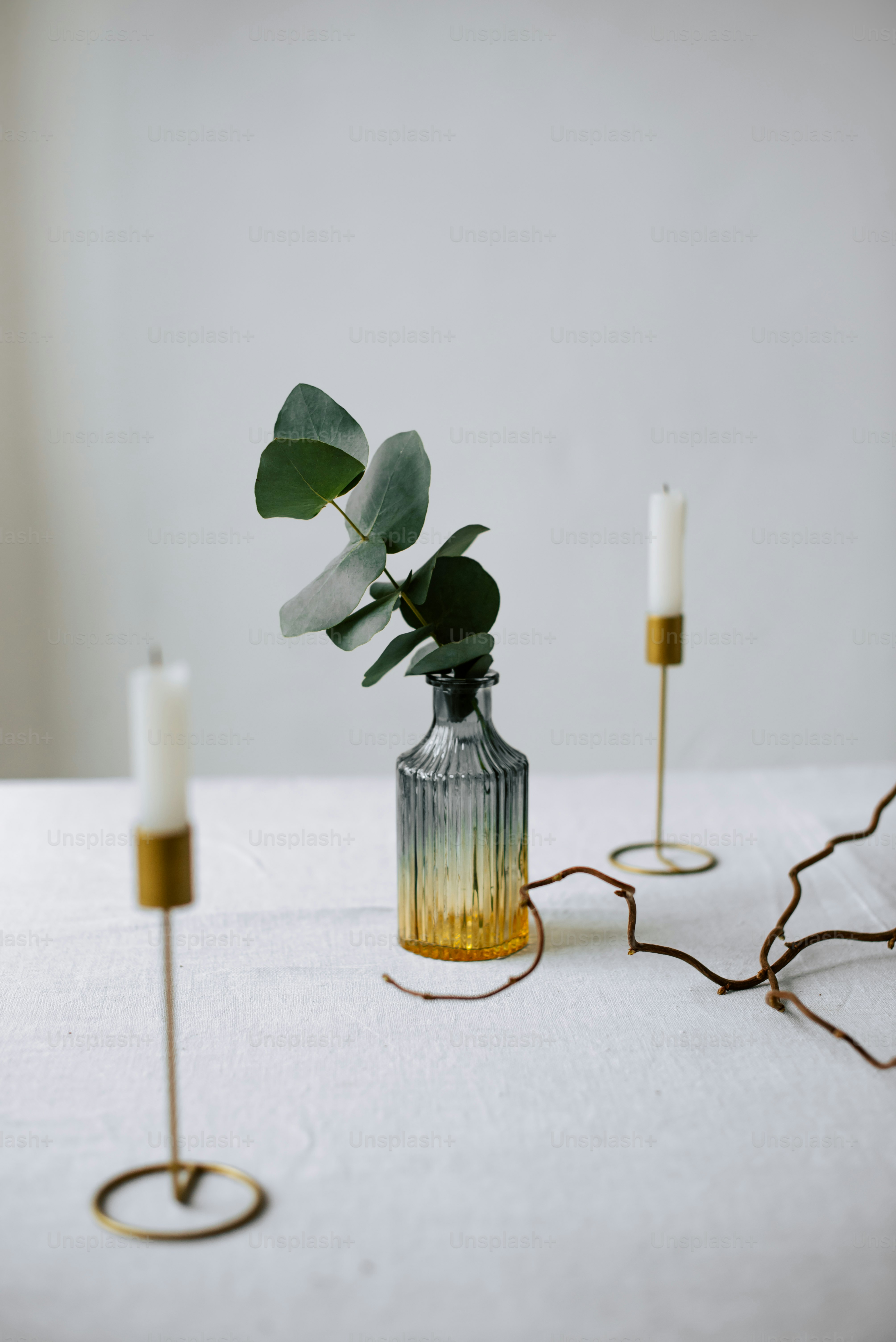 テーブルの上に座っている植物が入った花瓶