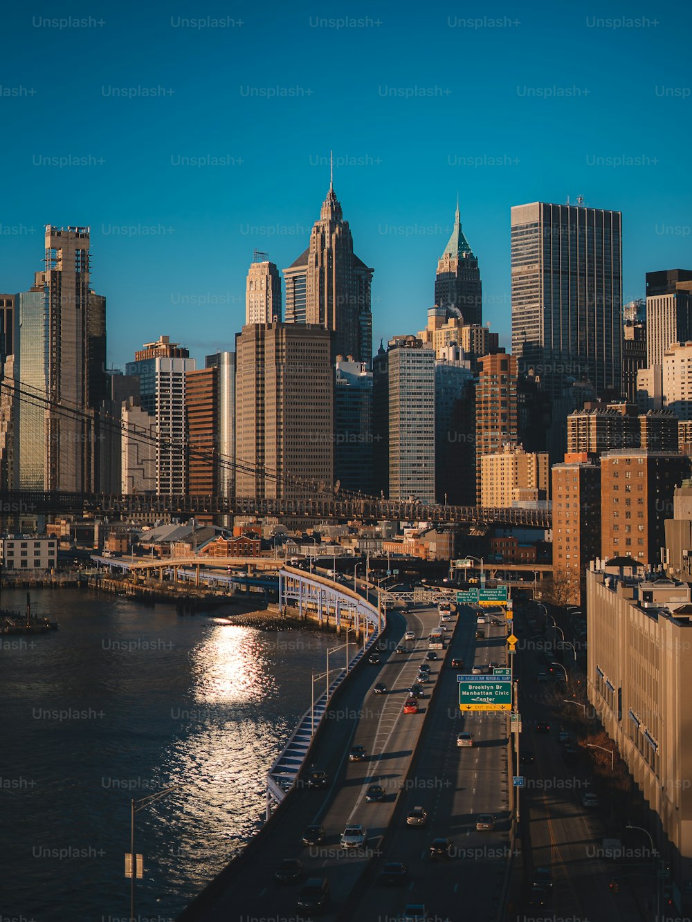 a view of a city from a bridge