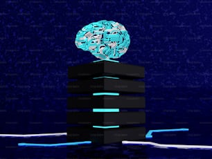 黒いブロックの上に座っているコンピューターの脳