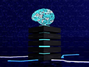 Un cerebro de computadora sentado encima de un bloque negro