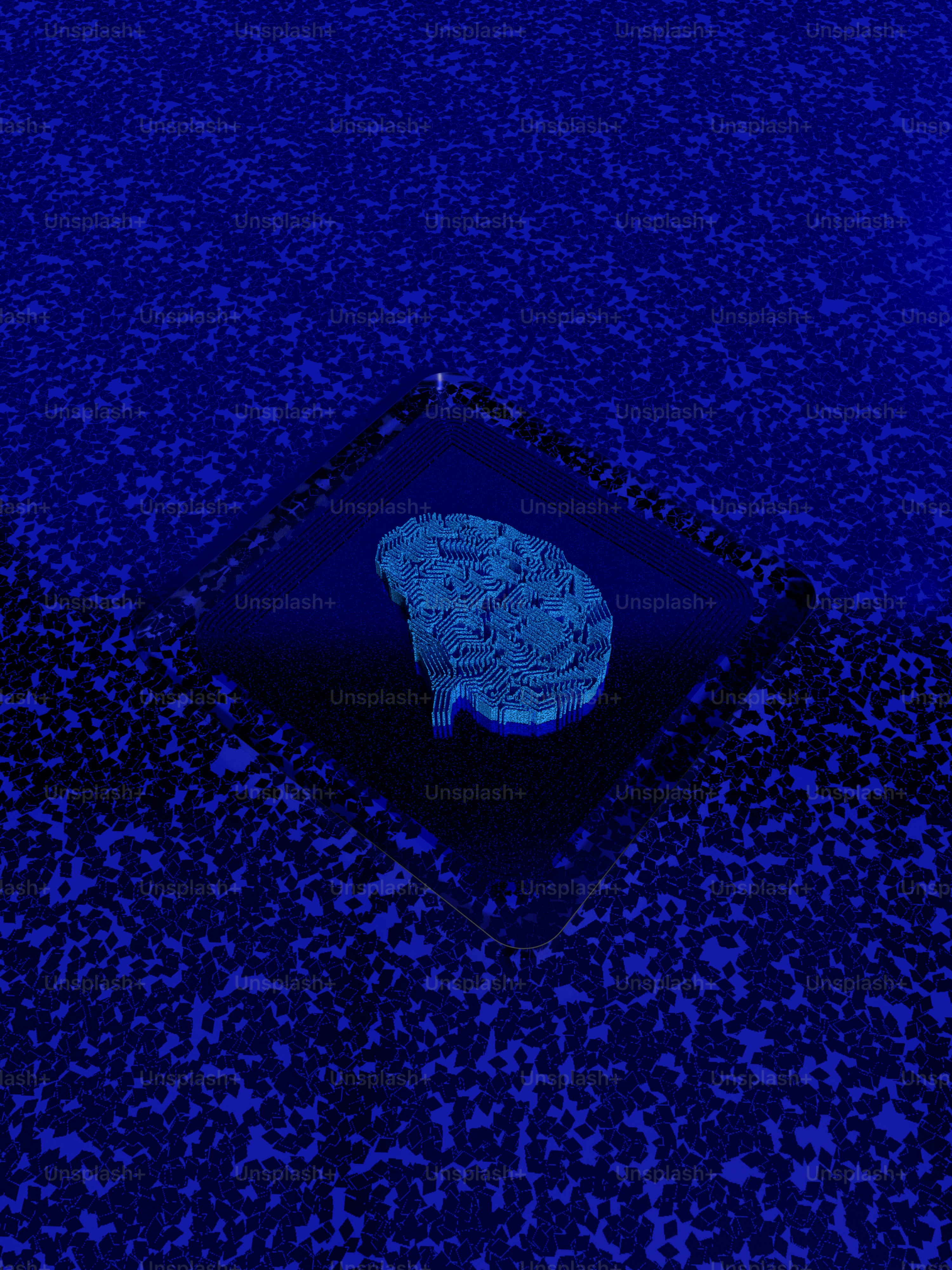 un cuadrado azul con una imagen de un perro en él