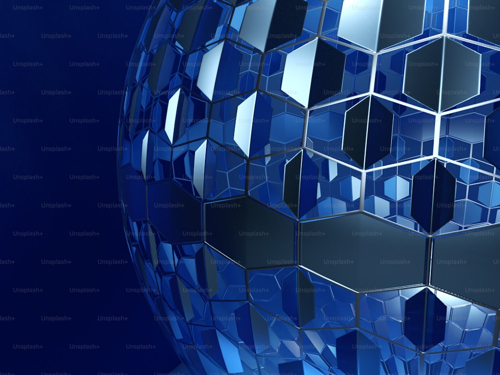 a shiny blue sphere with hexagonal shapes