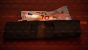 a wallet sitting on top of a wooden table