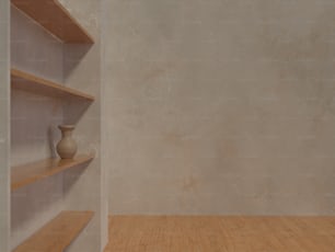 a shelf with a vase on top of it