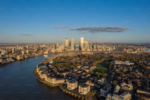 an aerial view of a city with a river running through it