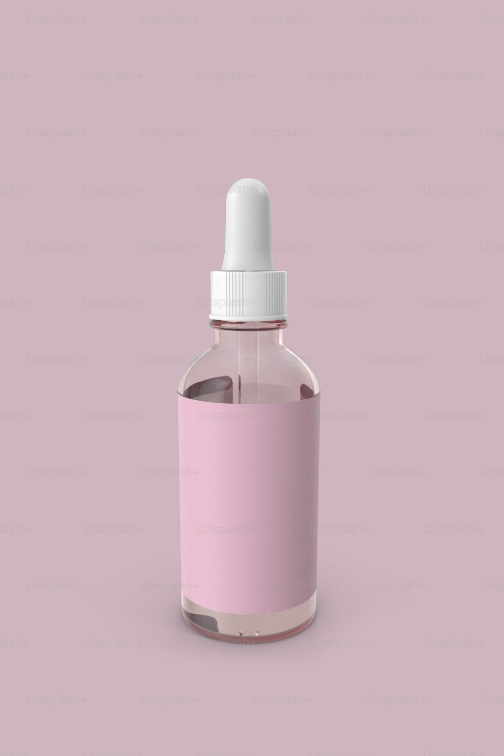 una botella rosa con una tapa blanca sobre un fondo rosa