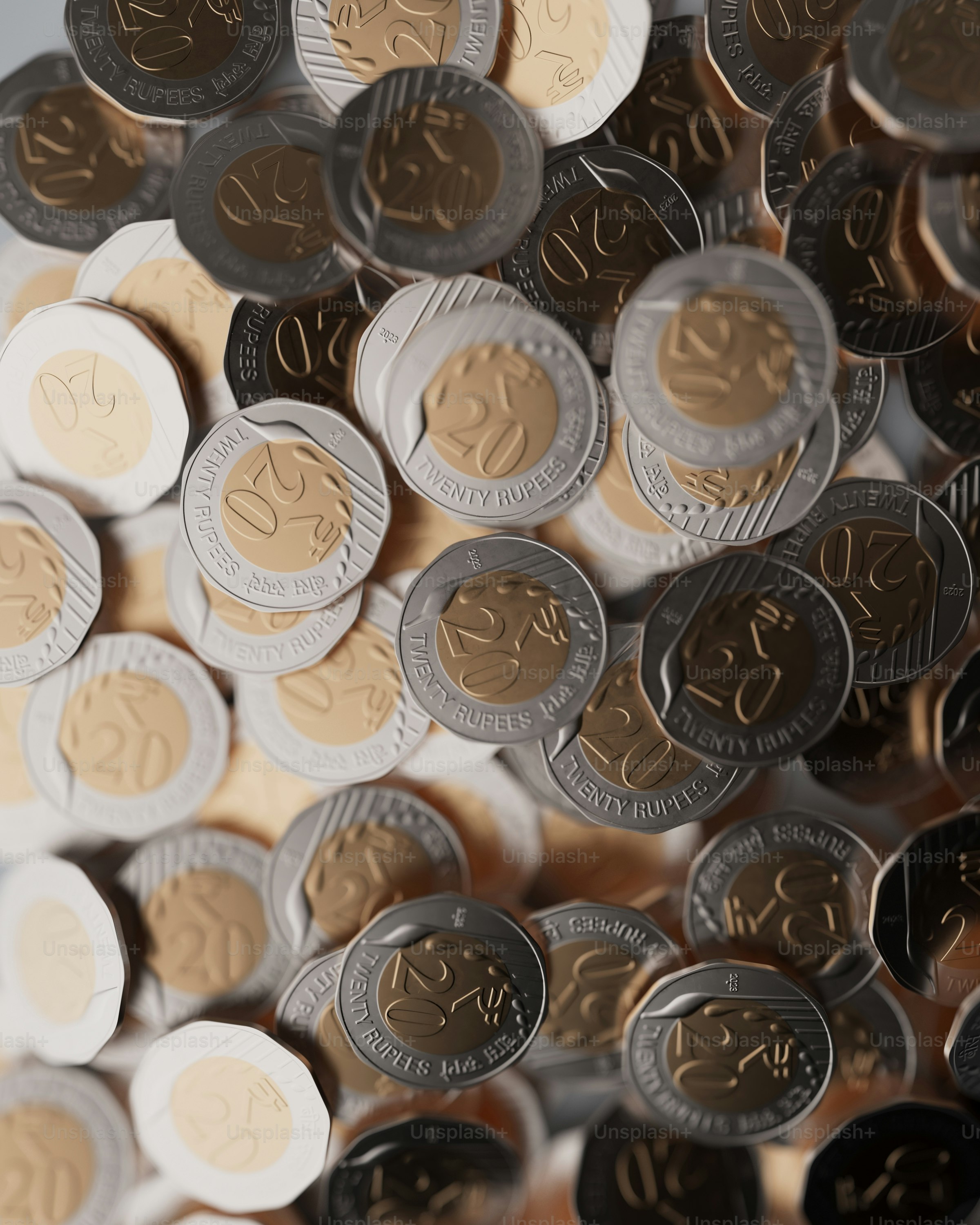 a close up of a bunch of coins