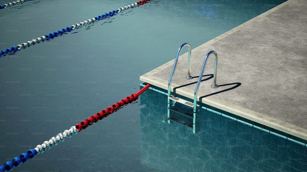 a swimming pool with a ladder next to it