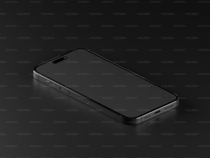 um telefone celular preto sentado em cima de uma superfície preta
