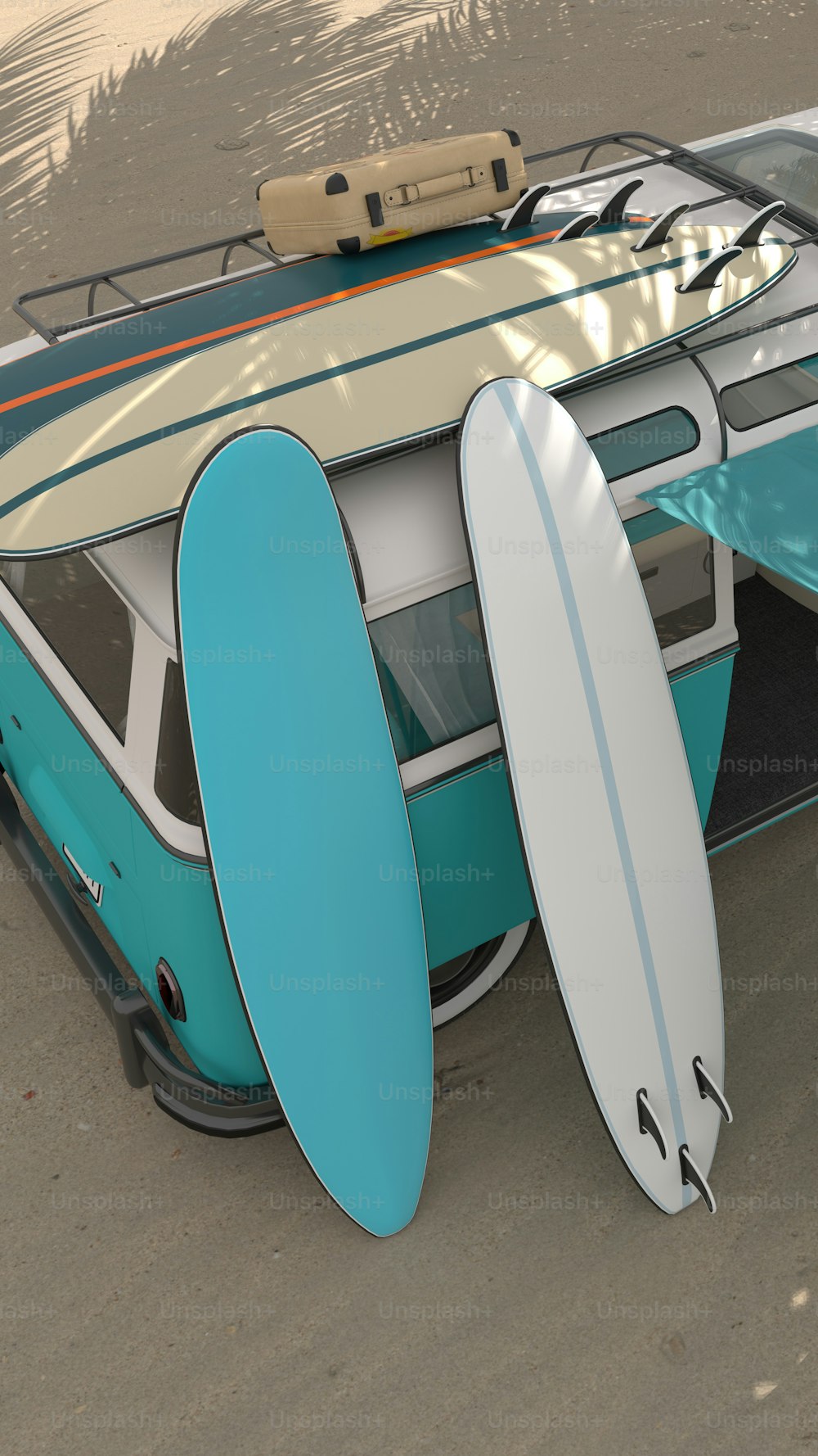 a surfboard sitting on top of a surfboard rack