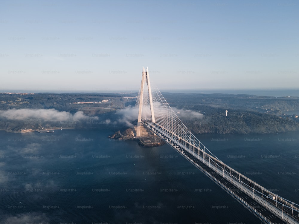 水域に架かる橋の航空写真