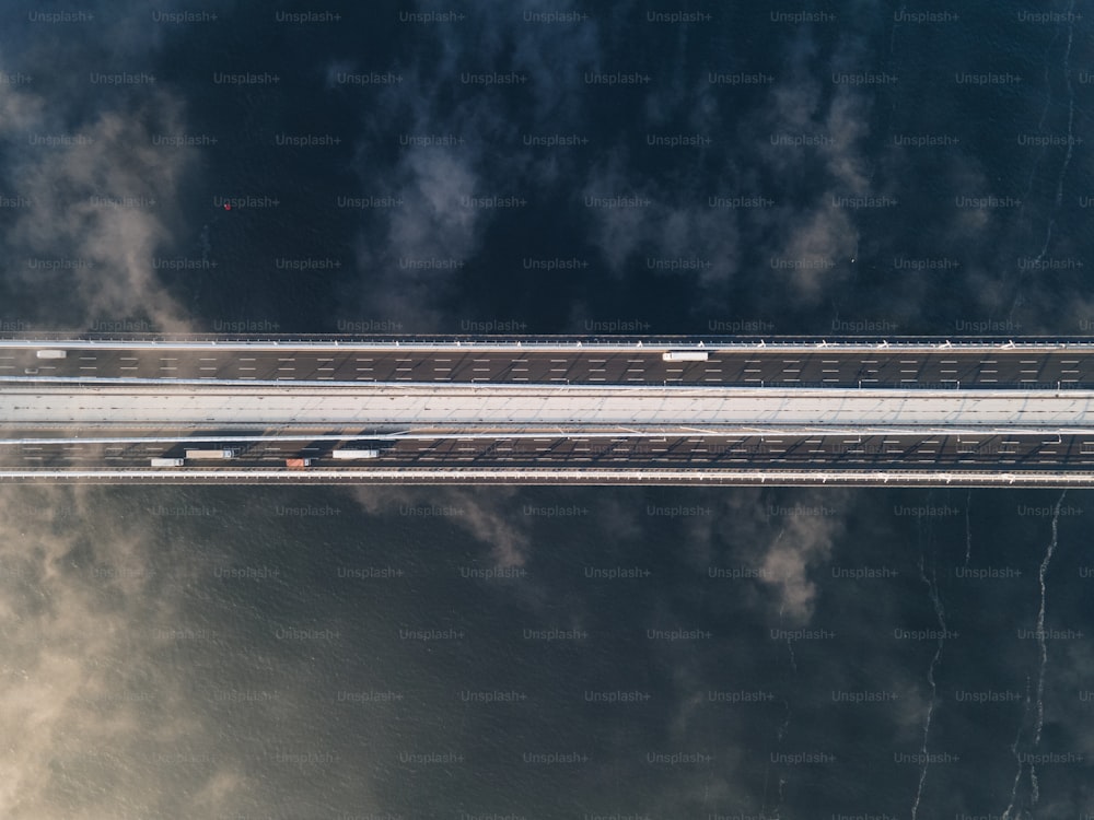 an aerial view of a train on a track