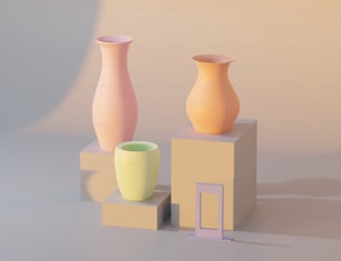 a couple of vases sitting on top of a box
