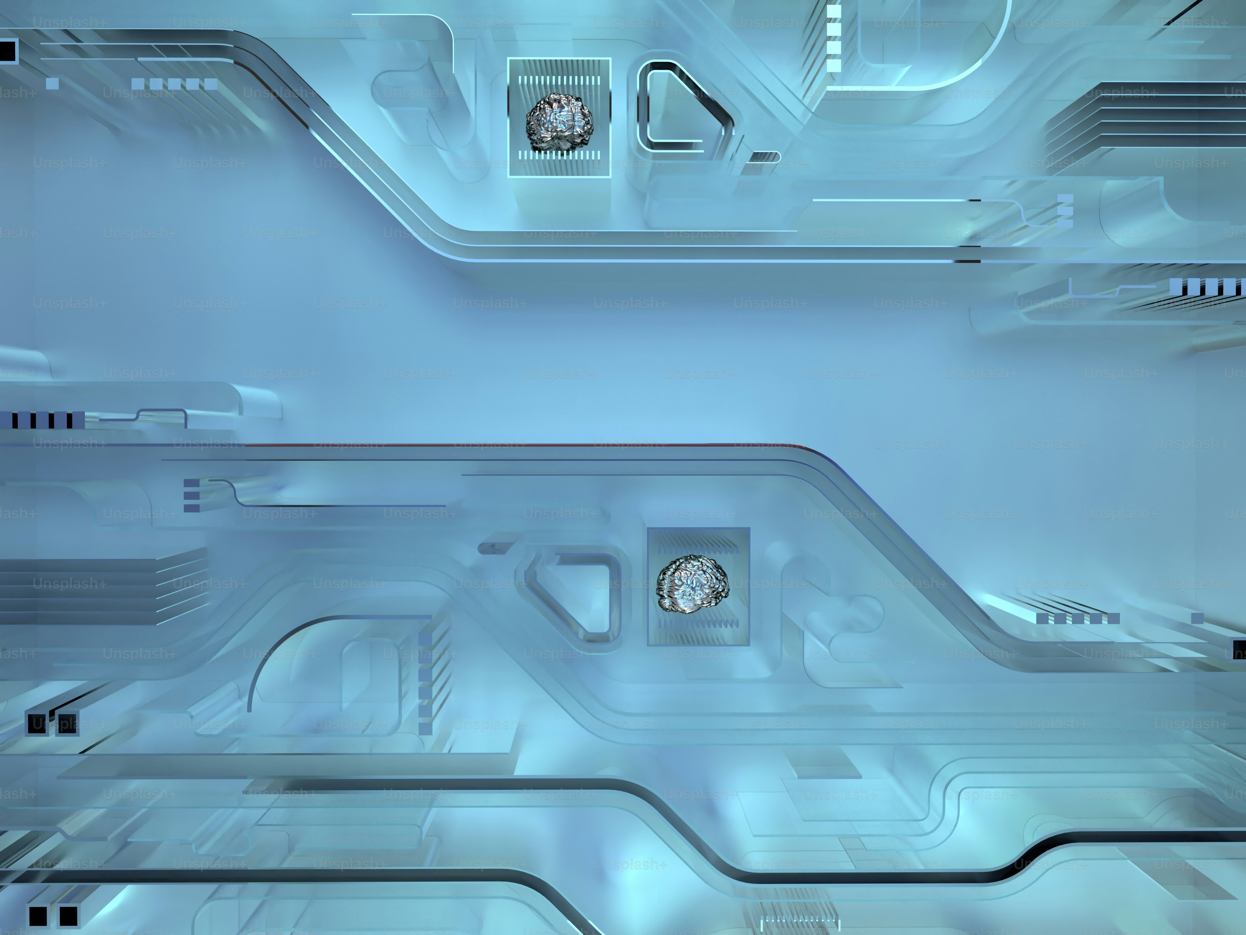 a futuristic looking room with a clock on the wall