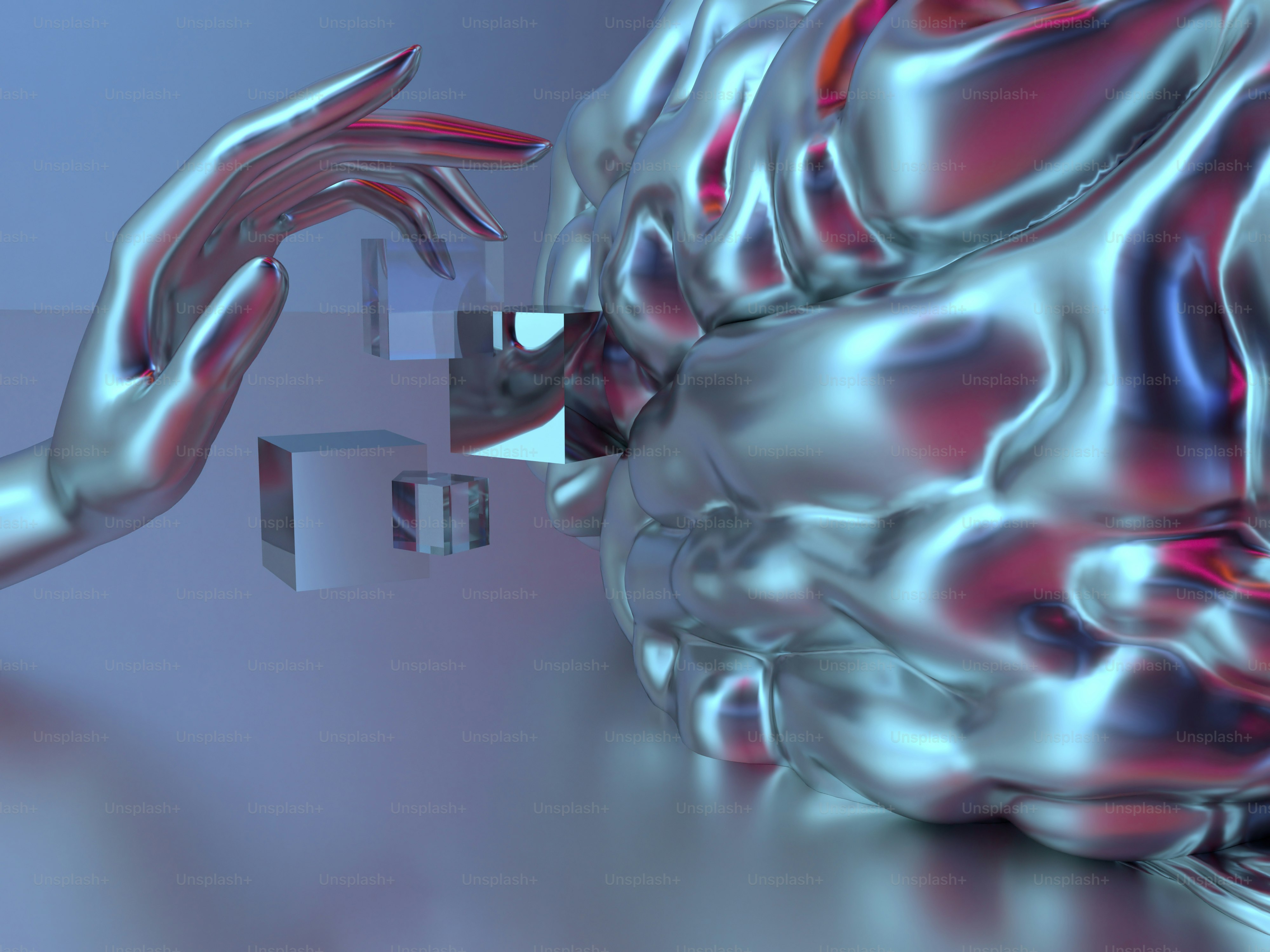 A silver object with a red and blue design on it photo – Abstract Image ...