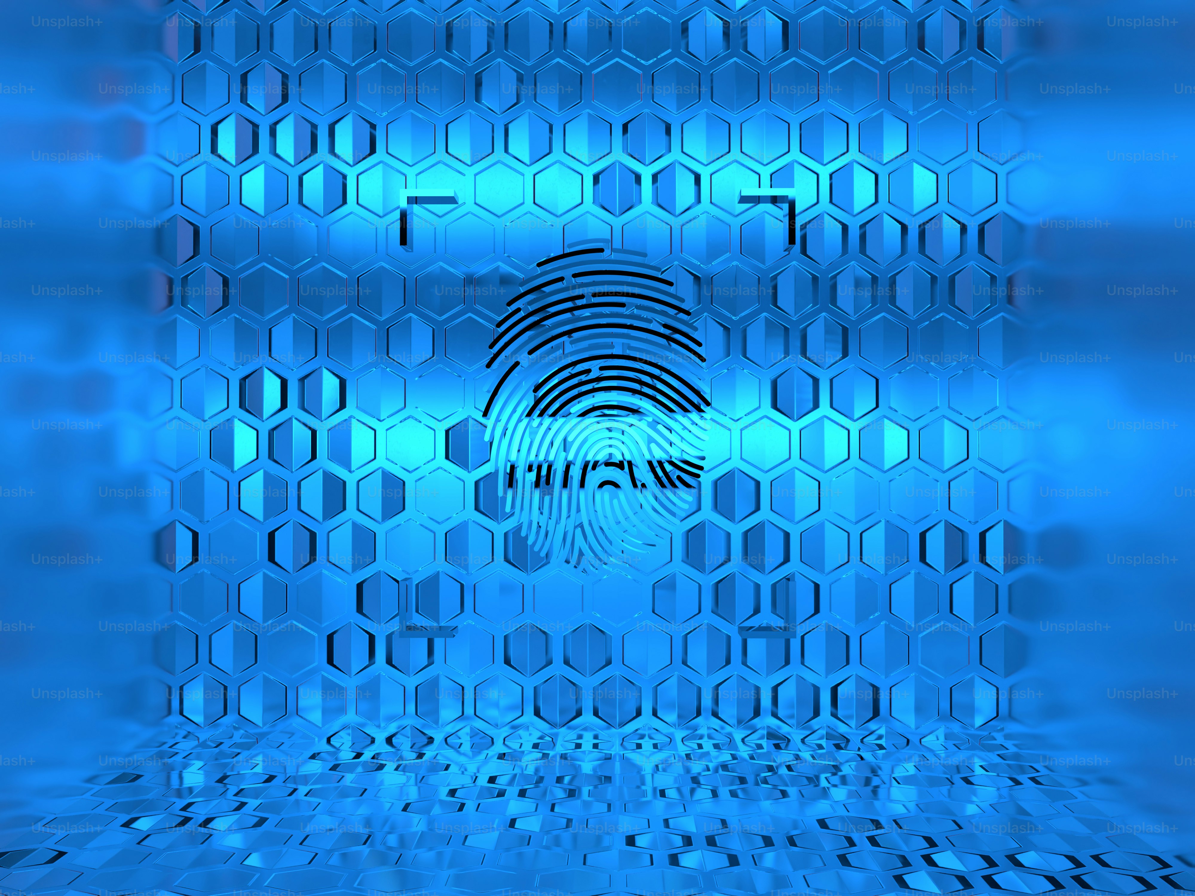 a blue background with a fingerprint in the middle