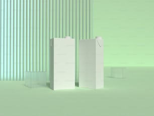 a green and white room with a tall white box