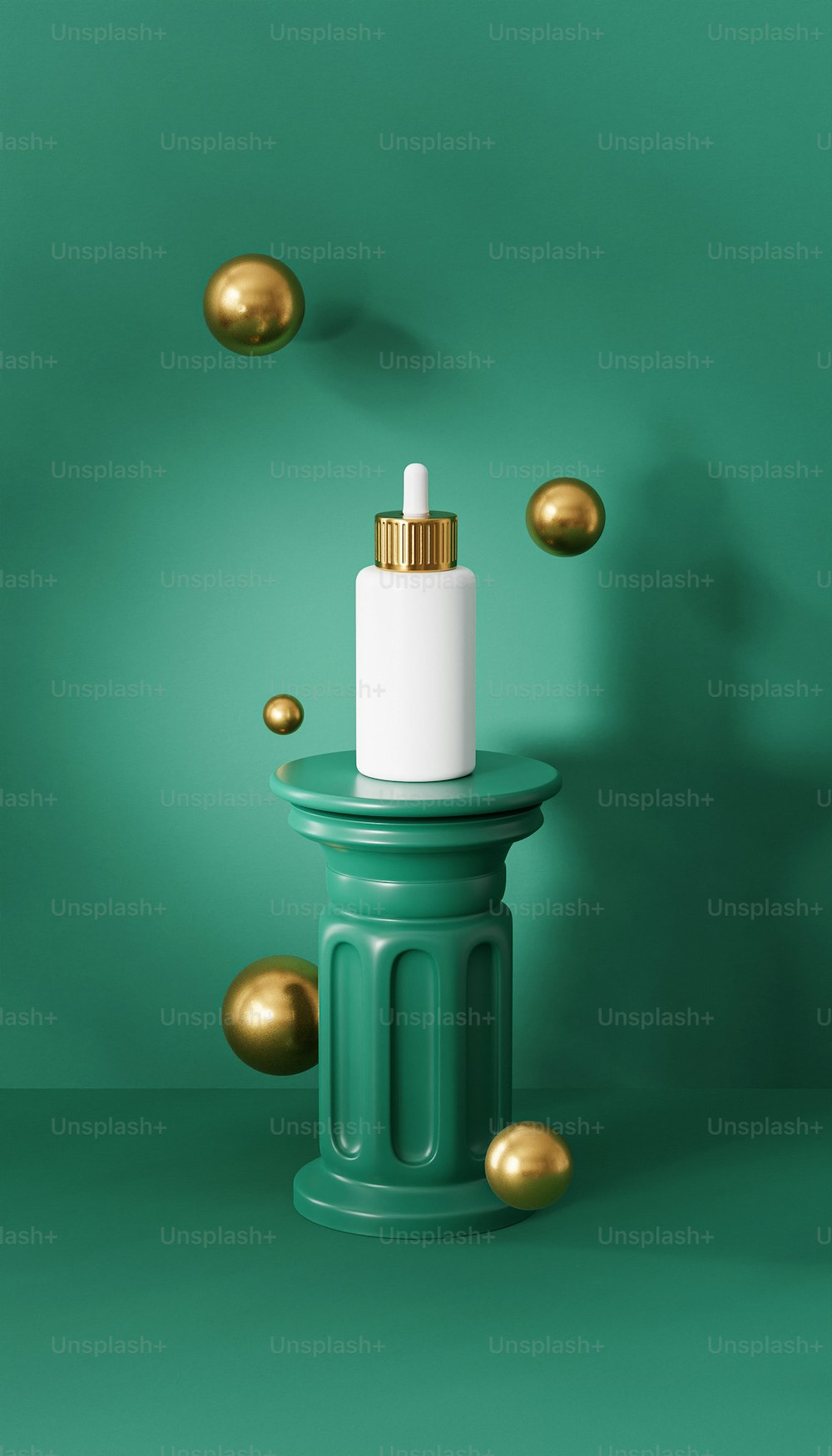a bottle of lotion sitting on top of a green table