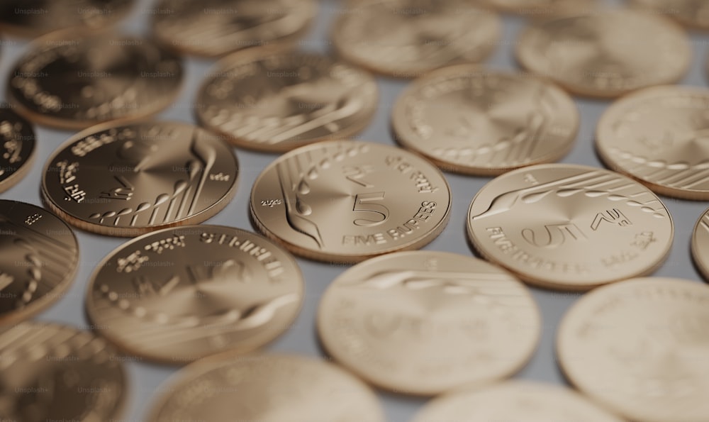 a close up of a bunch of coins